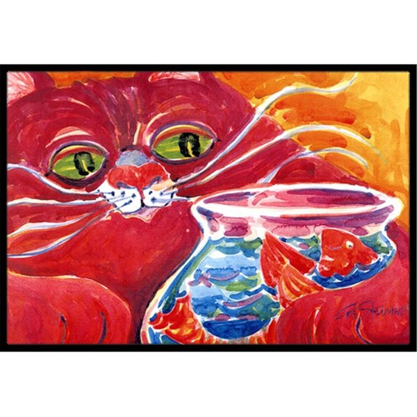 Micasa 24 x 36 in. Big Red Cat at the fishbowl Indoor Or Outdoor Mat MI10990